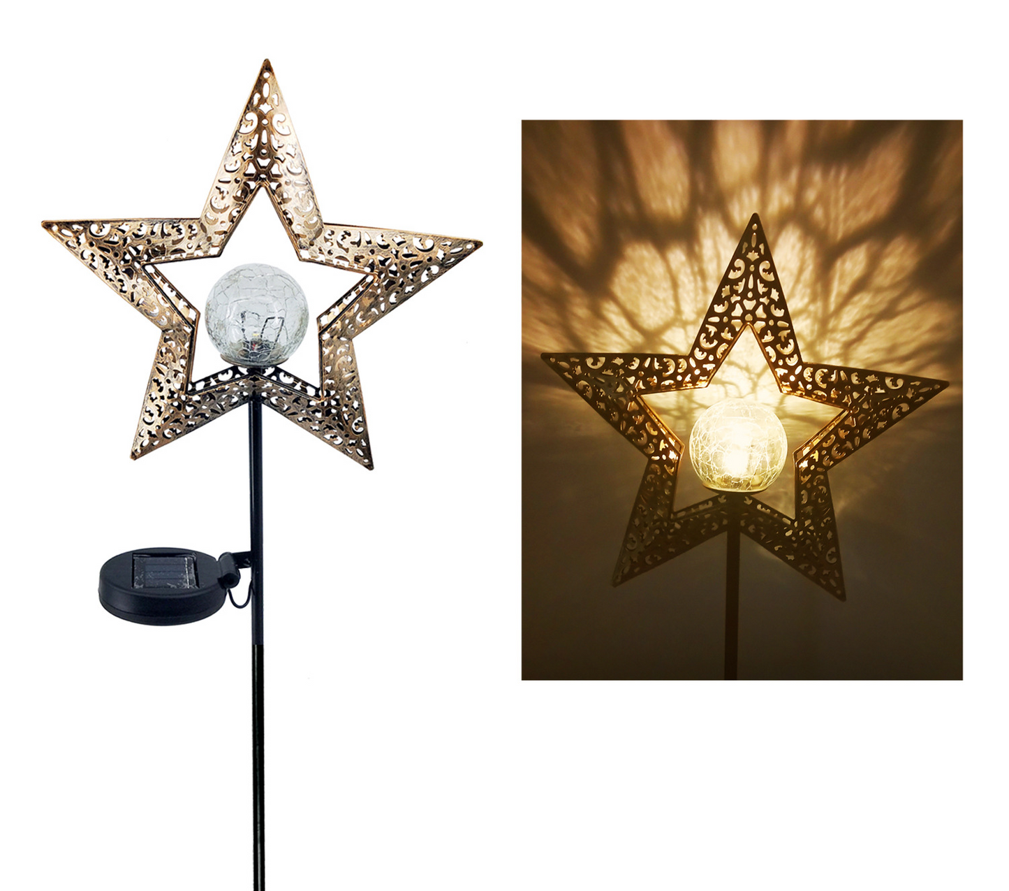 Solar Gartenleuchte aus Metall – Wasserdichtes LED Design in Mond-, Flammen-, Sonnen- oder Sternform
