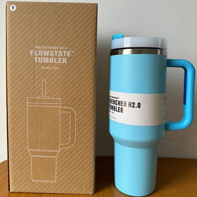 Isolierter Edelstahl Reisebecher – 40oz Großer Becher Mit Griff, Auslaufsicherem Deckel & Strohhalm
