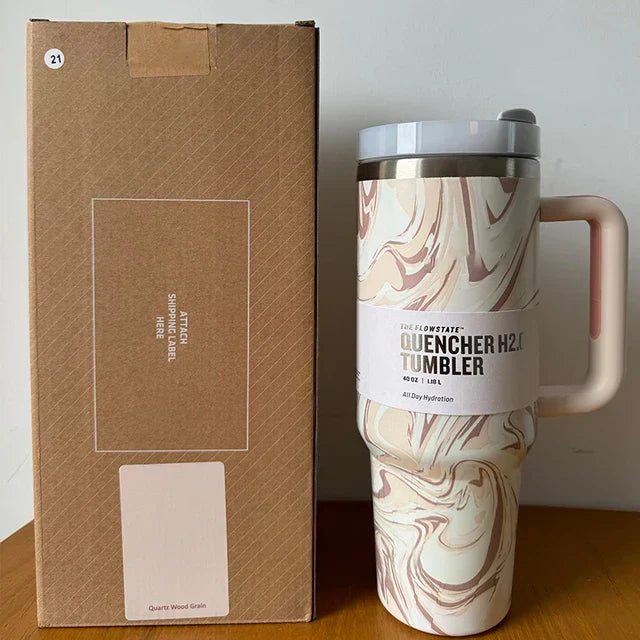 Isolierter Edelstahl Reisebecher – 40oz Großer Becher Mit Griff, Auslaufsicherem Deckel & Strohhalm