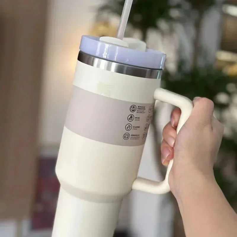 Isolierter Edelstahl Reisebecher – 40oz Großer Becher Mit Griff, Auslaufsicherem Deckel & Strohhalm