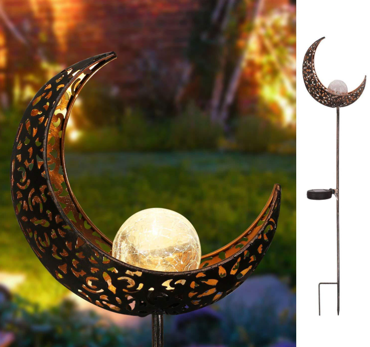 Solar Gartenleuchte aus Metall – Wasserdichtes LED Design in Mond-, Flammen-, Sonnen- oder Sternform