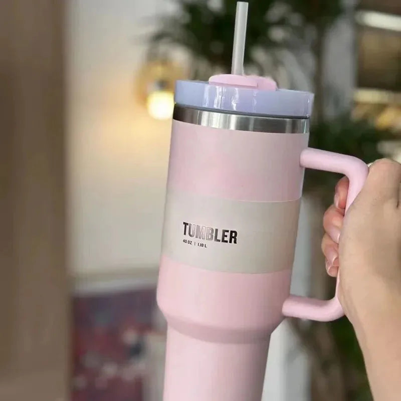 Isolierter Edelstahl Reisebecher – 40oz Großer Becher Mit Griff, Auslaufsicherem Deckel & Strohhalm