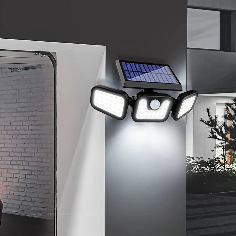 Solar LED Flutlicht mit Bewegungsmelder – 3-Strahler Außenbeleuchtung für Garten, Hof und Garage