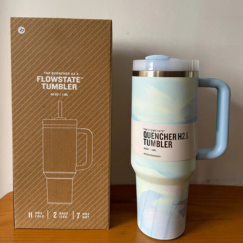 Isolierter Edelstahl Reisebecher – 40oz Großer Becher Mit Griff, Auslaufsicherem Deckel & Strohhalm