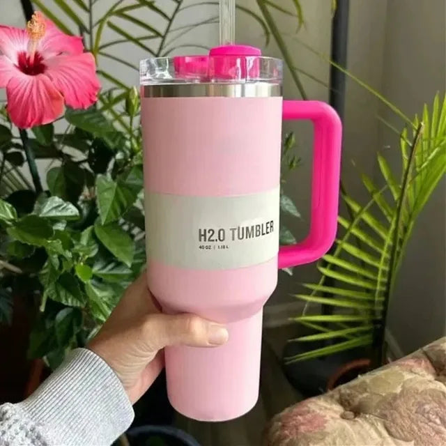 Isolierter Edelstahl Reisebecher – 40oz Großer Becher Mit Griff, Auslaufsicherem Deckel & Strohhalm