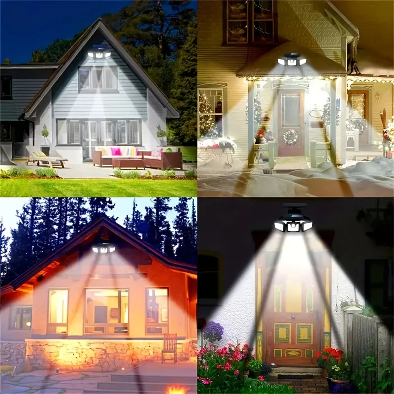 Solar LED Flutlicht mit Bewegungsmelder – 3-Strahler Außenbeleuchtung für Garten, Hof und Garage
