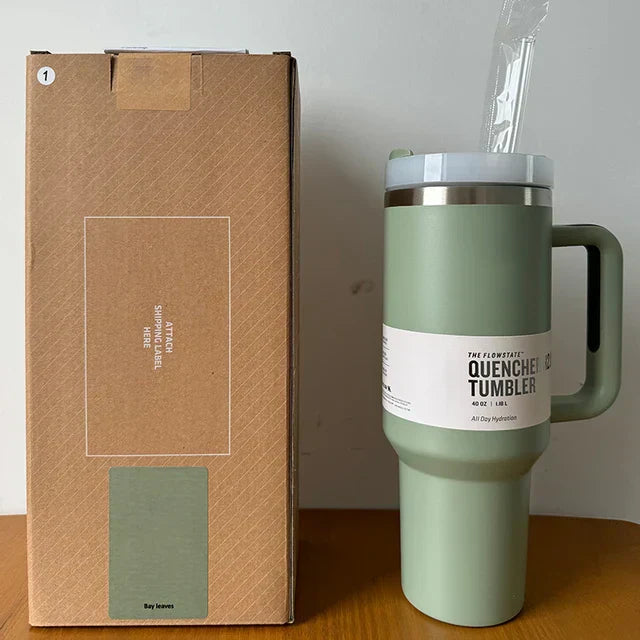 Isolierter Edelstahl Reisebecher – 40oz Großer Becher Mit Griff, Auslaufsicherem Deckel & Strohhalm