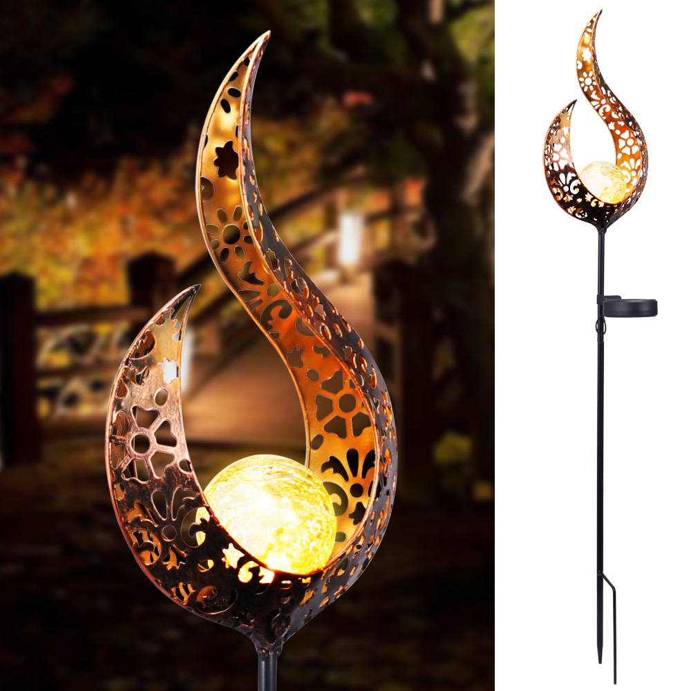 Solar Gartenleuchte aus Metall – Wasserdichtes LED Design in Mond-, Flammen-, Sonnen- oder Sternform