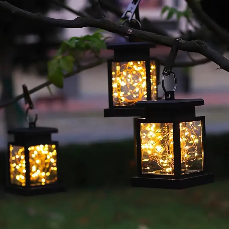 Solar LED Laterne mit Lichterdraht und Aufhängeclip – Wasserdichte Gartenbeleuchtung für Terrasse und Balkon