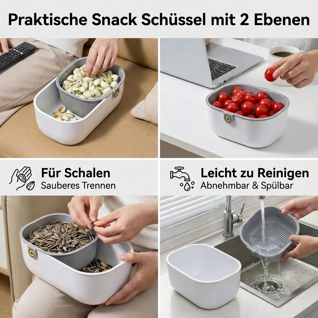 Praktische Snack Schüssel mit 2 Ebenen