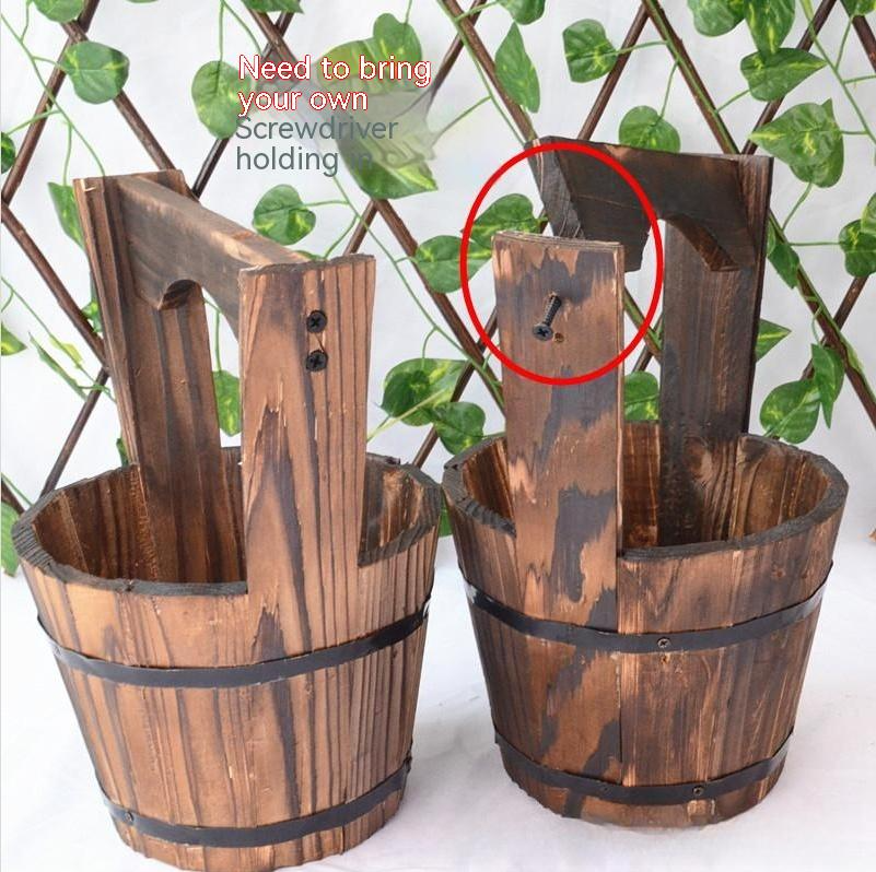 Holz Eimer Pflanzkübel im Fässer-Design für Garten und Terrasse – Dekorative Blumentöpfe aus Holz