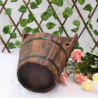 Holz Eimer Pflanzkübel im Fässer-Design für Garten und Terrasse – Dekorative Blumentöpfe aus Holz