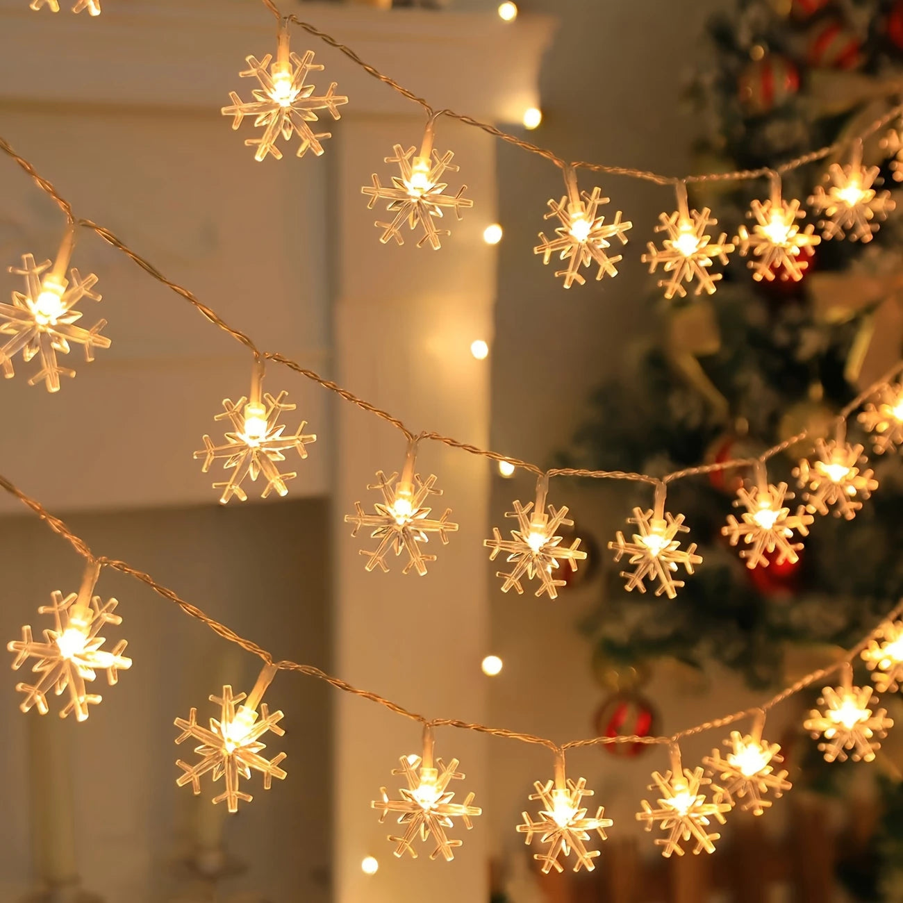 LED Schneeflocken Lichterkette für Innen und Außen – Dekorative Beleuchtung mit Warmweiß oder Buntlicht