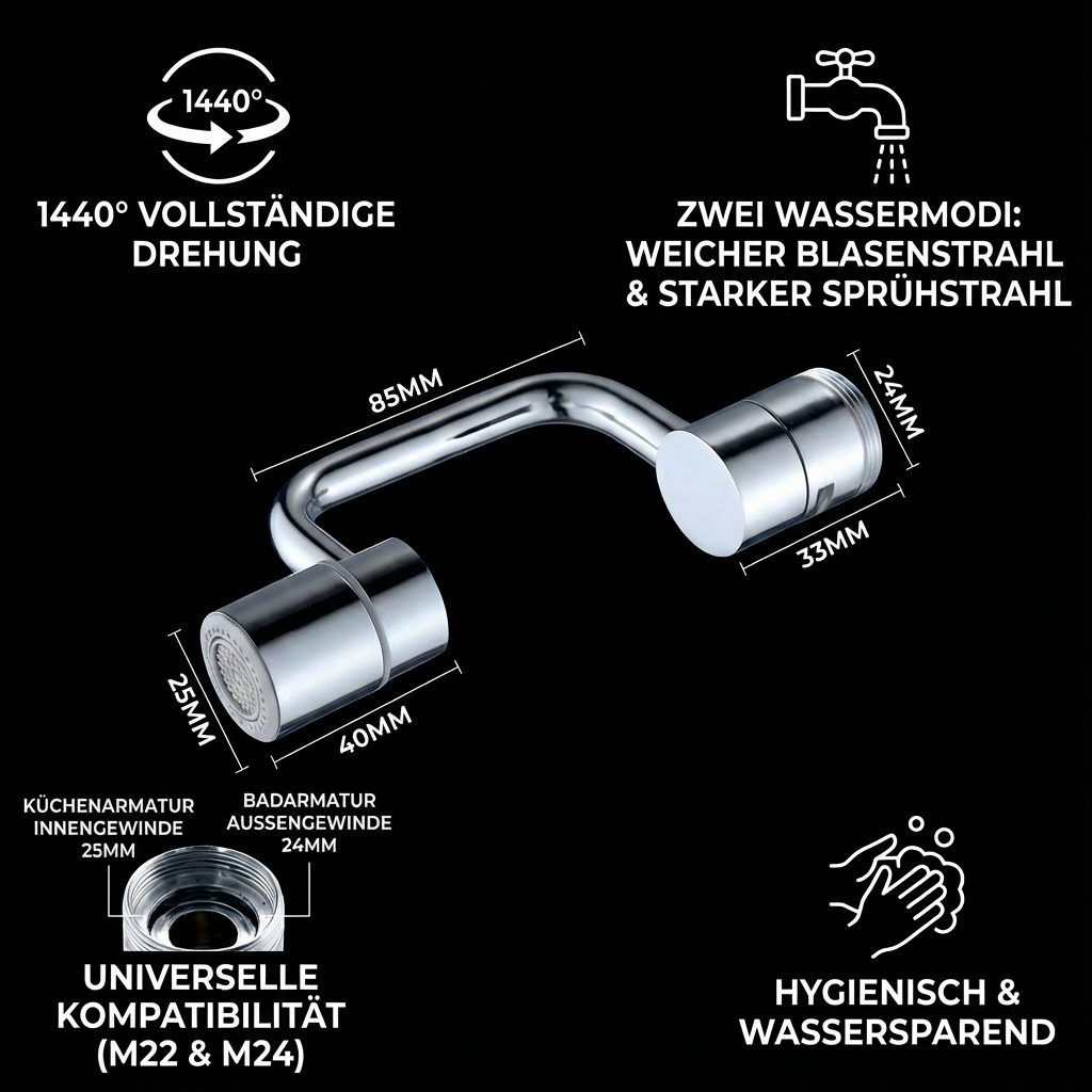 360° Wasserhahn-Verlängerung mit Sprühaufsatz – Für Küche & Bad