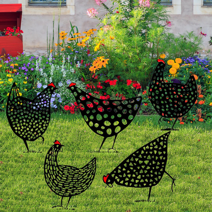 Dekorative Hühner aus Metall – Gartenstecker Set für den Außenbereich