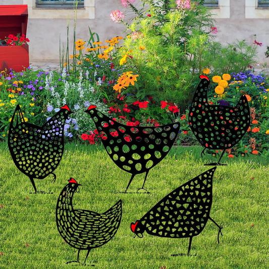 Dekorative Hühner aus Metall – Gartenstecker Set für den Außenbereich