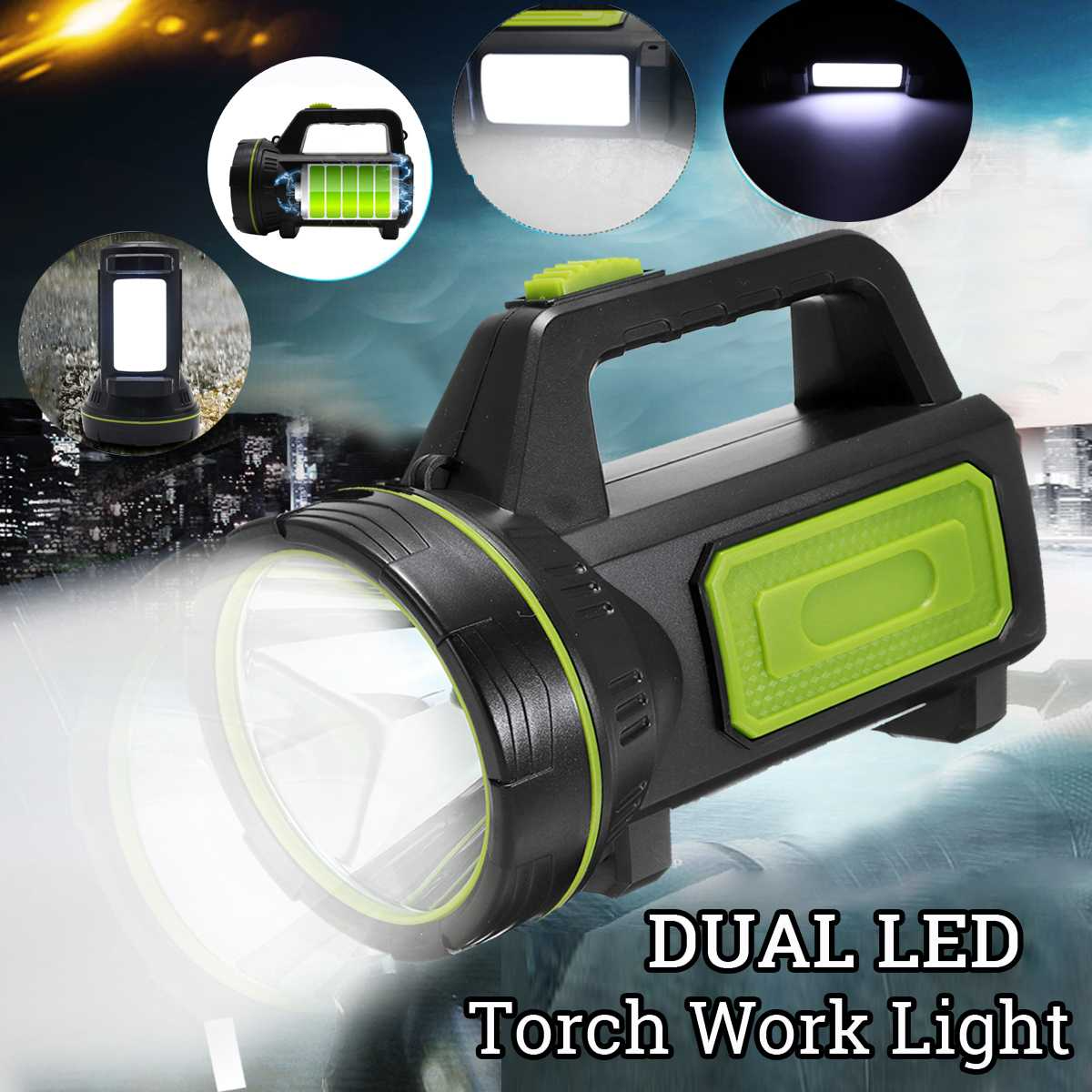 LED Taschenlampe mit Seitenscheinwerfer – Tragbare Arbeitslampe für Camping und Notfälle
