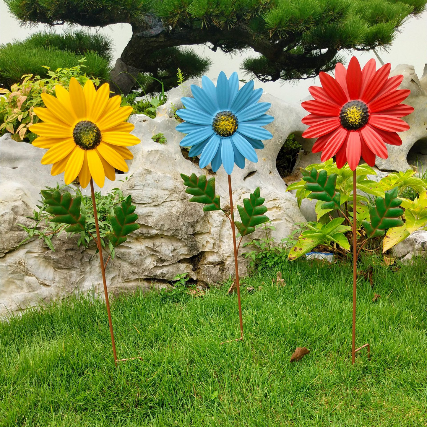Dekorative Sonnenblume aus Metall für Garten – Farbige Blumenstecker für Außenbereich und Landschaft