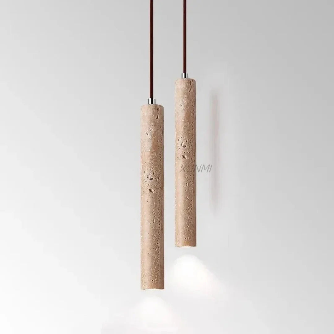 Schlichter Travertin LED Kronleuchter im Wabi-Sabi Design