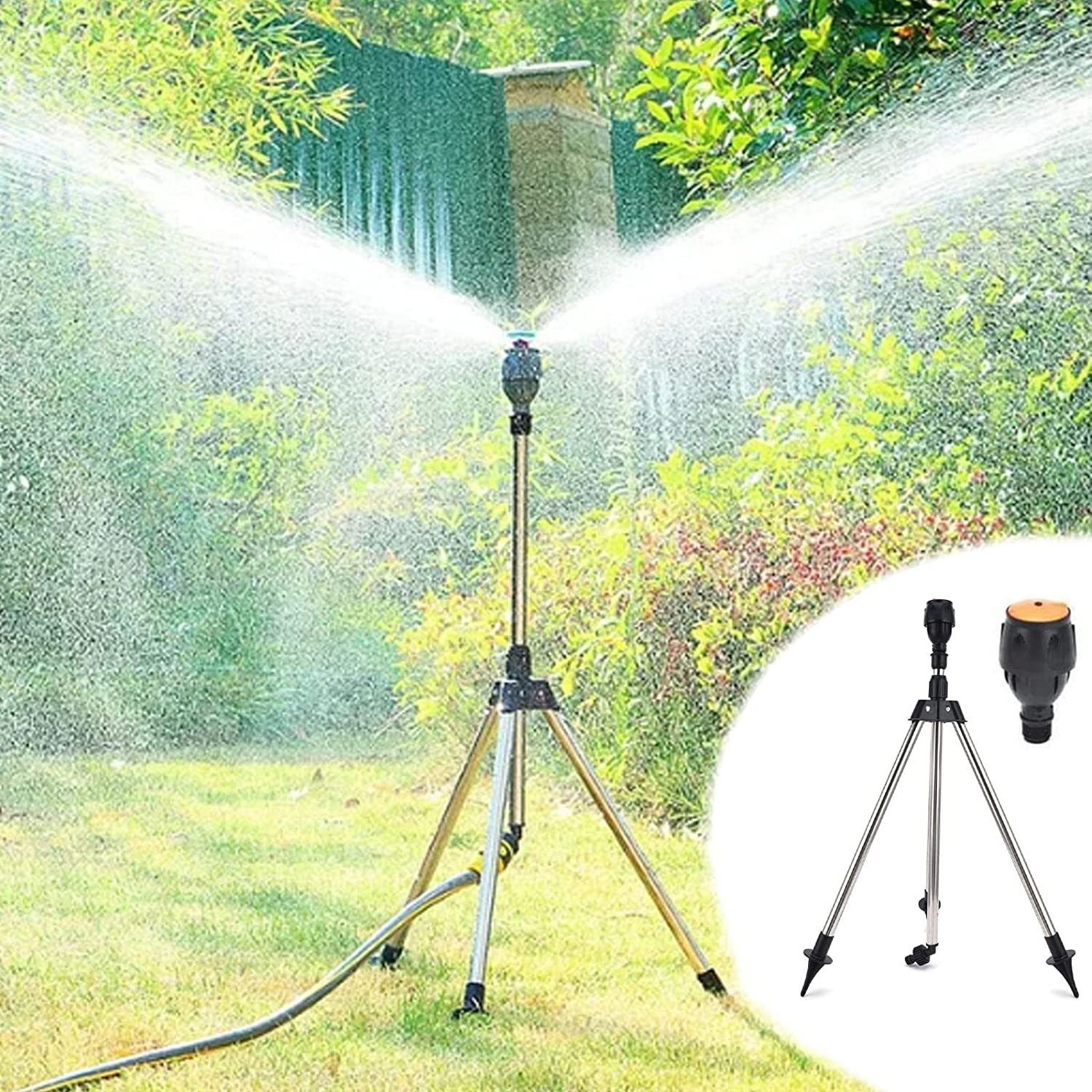 Rasensprenger für große Flächen – Automatischer Gartensprinkler mit rotierendem Kopf und einziehbarem Stativ