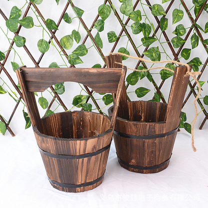 Holz Eimer Pflanzkübel im Fässer-Design für Garten und Terrasse – Dekorative Blumentöpfe aus Holz