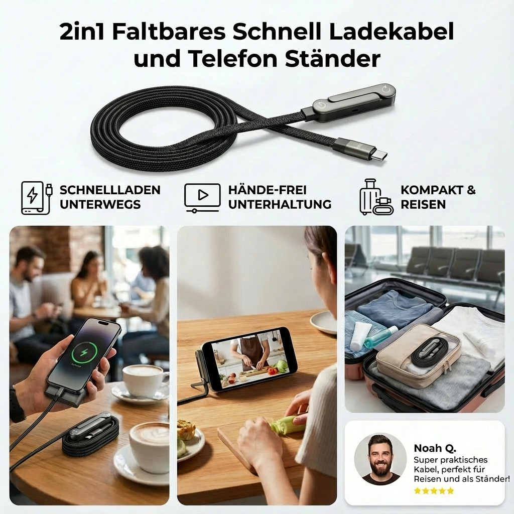 2in1 Faltbares Schnell Ladekabel und Telefon Ständer