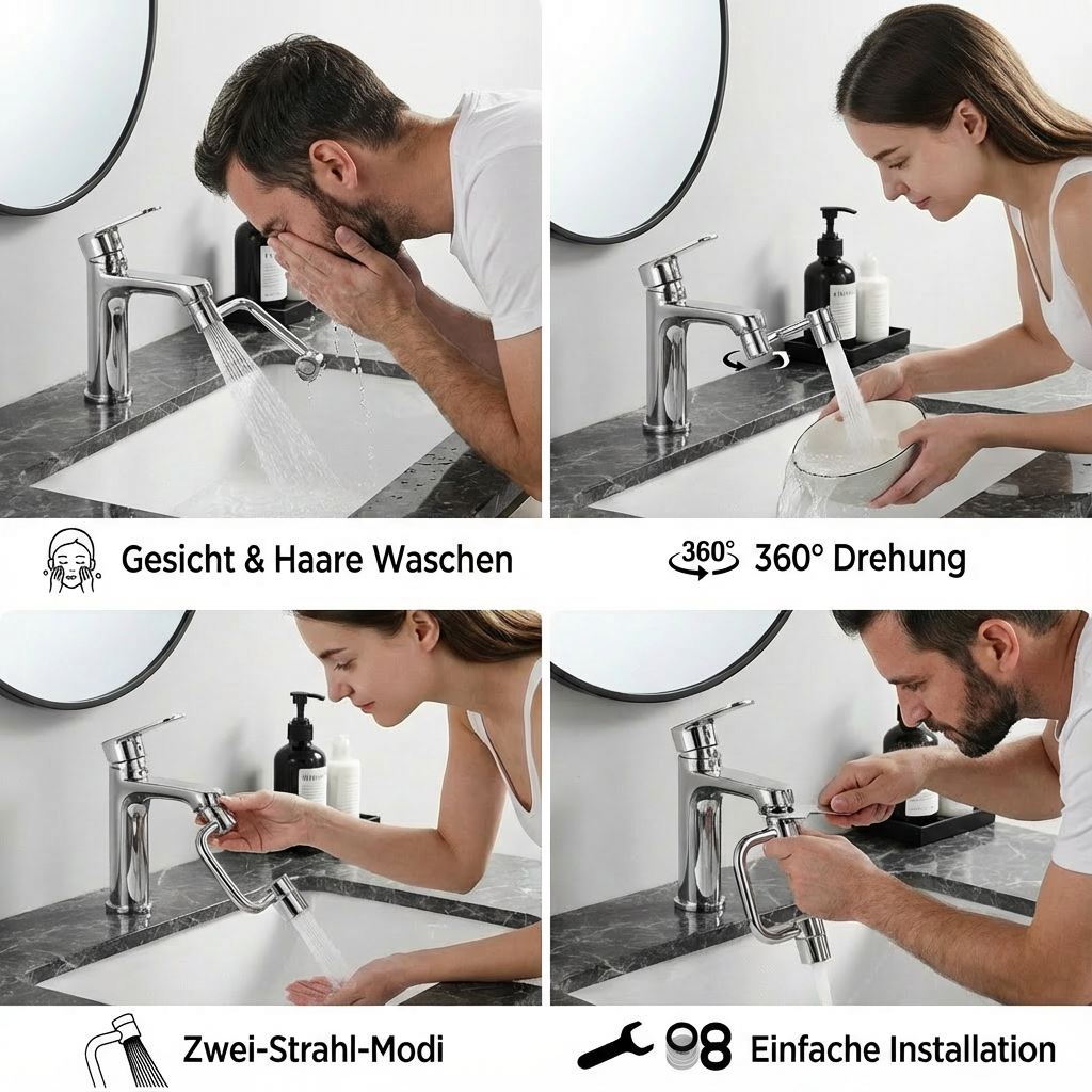 360° Wasserhahn-Verlängerung mit Sprühaufsatz – Für Küche & Bad