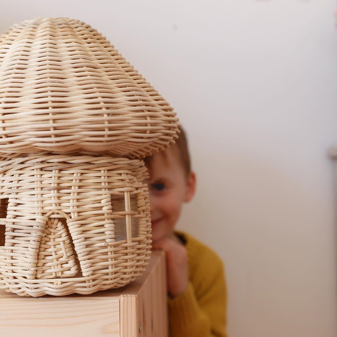 Handgefertigtes Rattan Pilzhaus Ornament – Wunderschöne Dekoration aus Geflecht für Zuhause