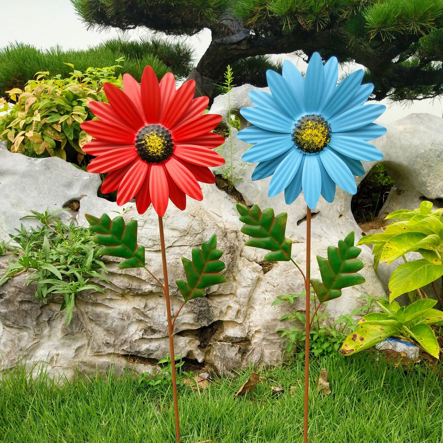 Dekorative Sonnenblume aus Metall für Garten – Farbige Blumenstecker für Außenbereich und Landschaft