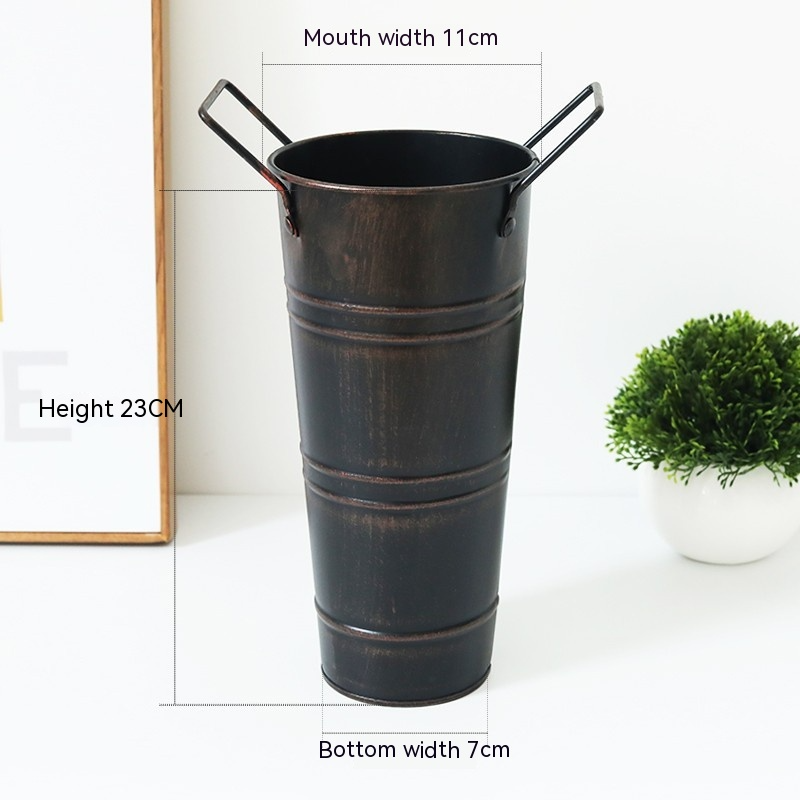 Retro Eisen-Blumeneimer mit Griffen – Dekorativer Metallblumentopf für Zuhause
