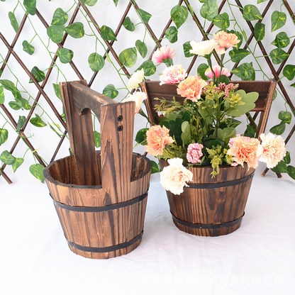 Holz Eimer Pflanzkübel im Fässer-Design für Garten und Terrasse – Dekorative Blumentöpfe aus Holz