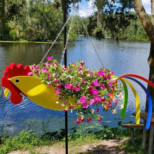 Bunte Hängende Pflanzschale im Huhn-Design – Dekorativer Blumen-Hänger für den Garten