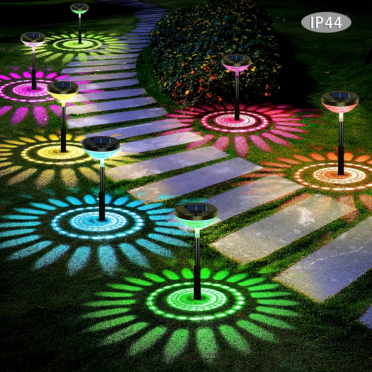 Solar Gartenlampe mit Farbwechsel – LED Gartenbeleuchtung für den Außenbereich mit Blütenmuster