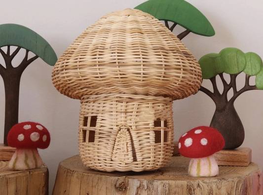 Handgefertigtes Rattan Pilzhaus Ornament – Wunderschöne Dekoration aus Geflecht für Zuhause
