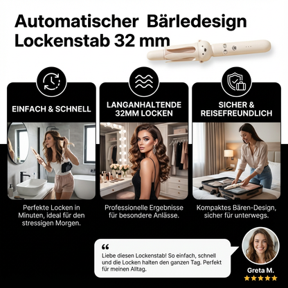 Automatischer Bäredesign Lockenstab 32 mm – Elektrischer Rotations-Lockenstyler