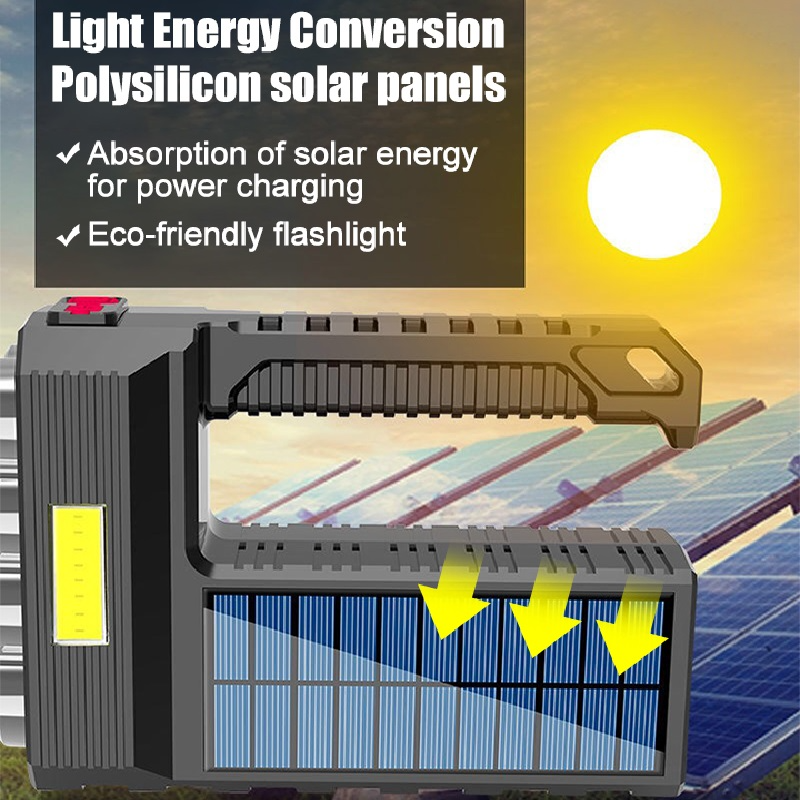 Solar LED Taschenlampe – Wasserdichter, leistungsstarker Handstrahler mit Lithium-Batterie