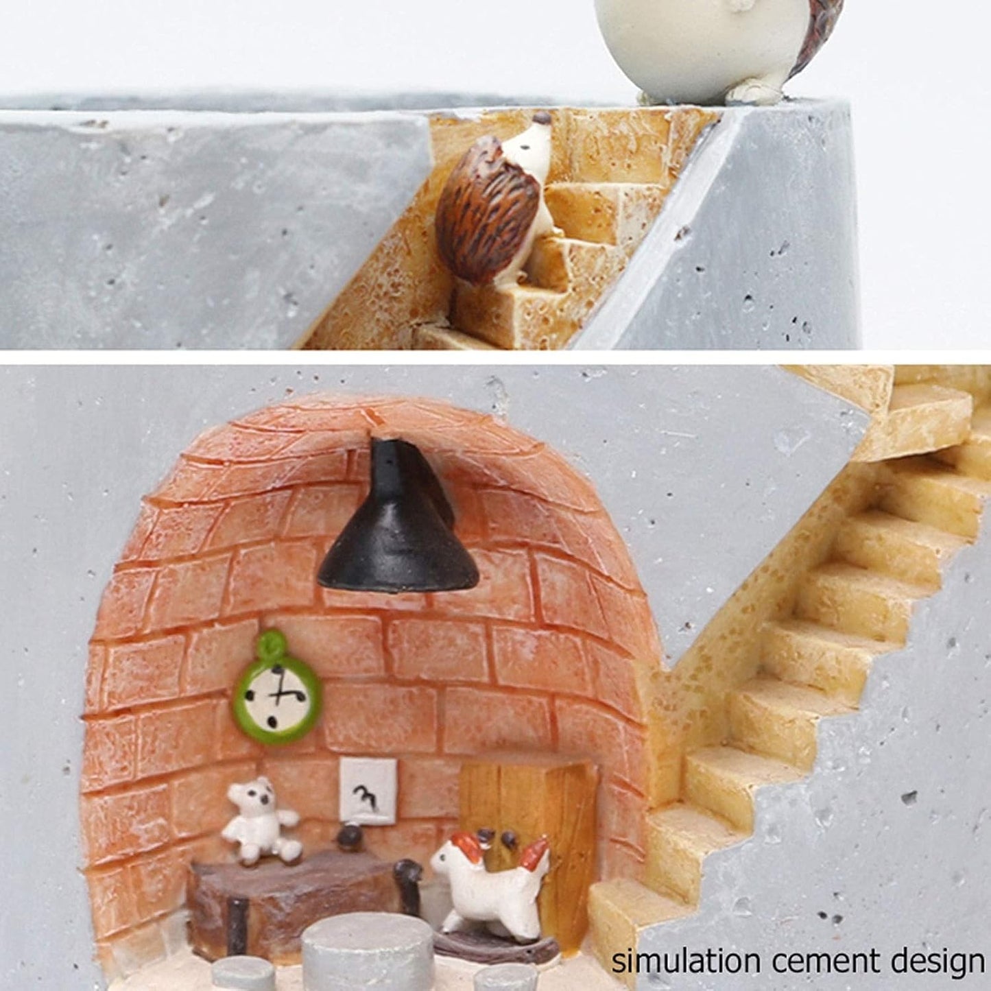 Dekorativer Pflanzentopf mit Igel- und Hasen-Miniatur – Kreatives Treppenhaus-Design für Pflanzen