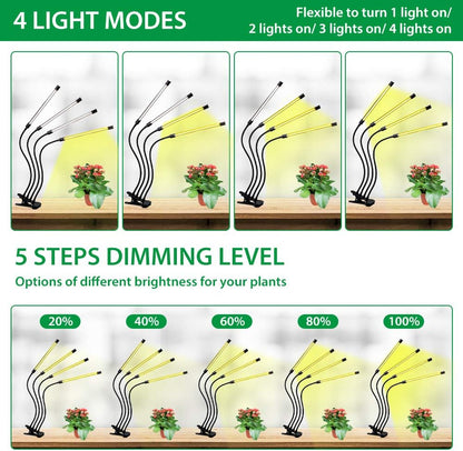 Pflanzenwachstumslicht mit 4 Flexiblen Armen und Dimmfunktion für Indoor-Gärten