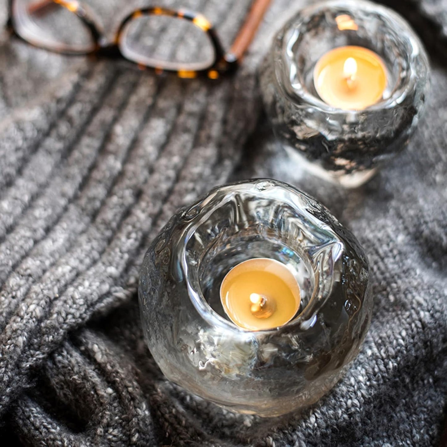 Glas Teelichthalter – Dekorativer Kerzenhalter aus klarem Glas für gemütliche Beleuchtung