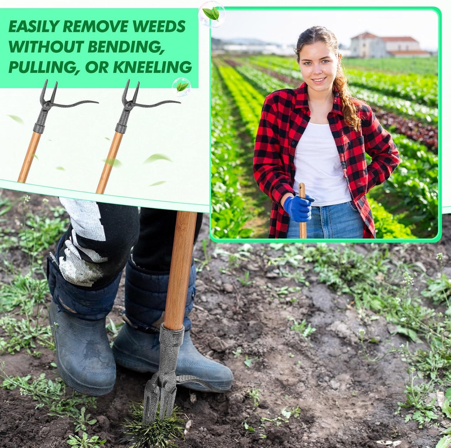 Unkrautzieher mit 4-Krallen-Kopf – Effektives Gartenwerkzeug aus Eisen zur Wurzelentfernung
