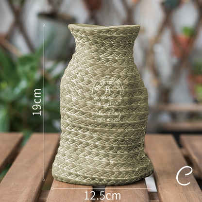Keramik Pflanzentopf im Hanfbeutel-Design mit Seilgriffen – Dekorativer Blumentopf für Garten und Zuhause