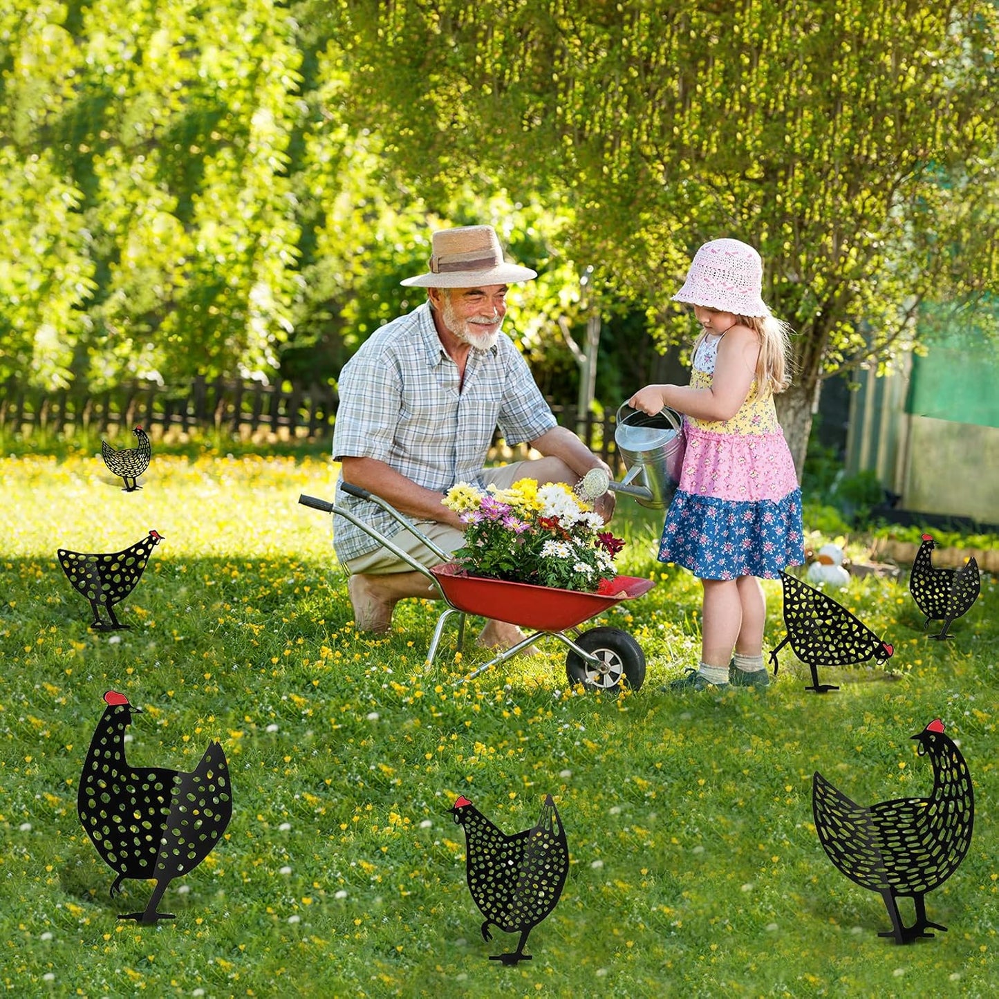 Dekorative Hühner aus Metall – Gartenstecker Set für den Außenbereich