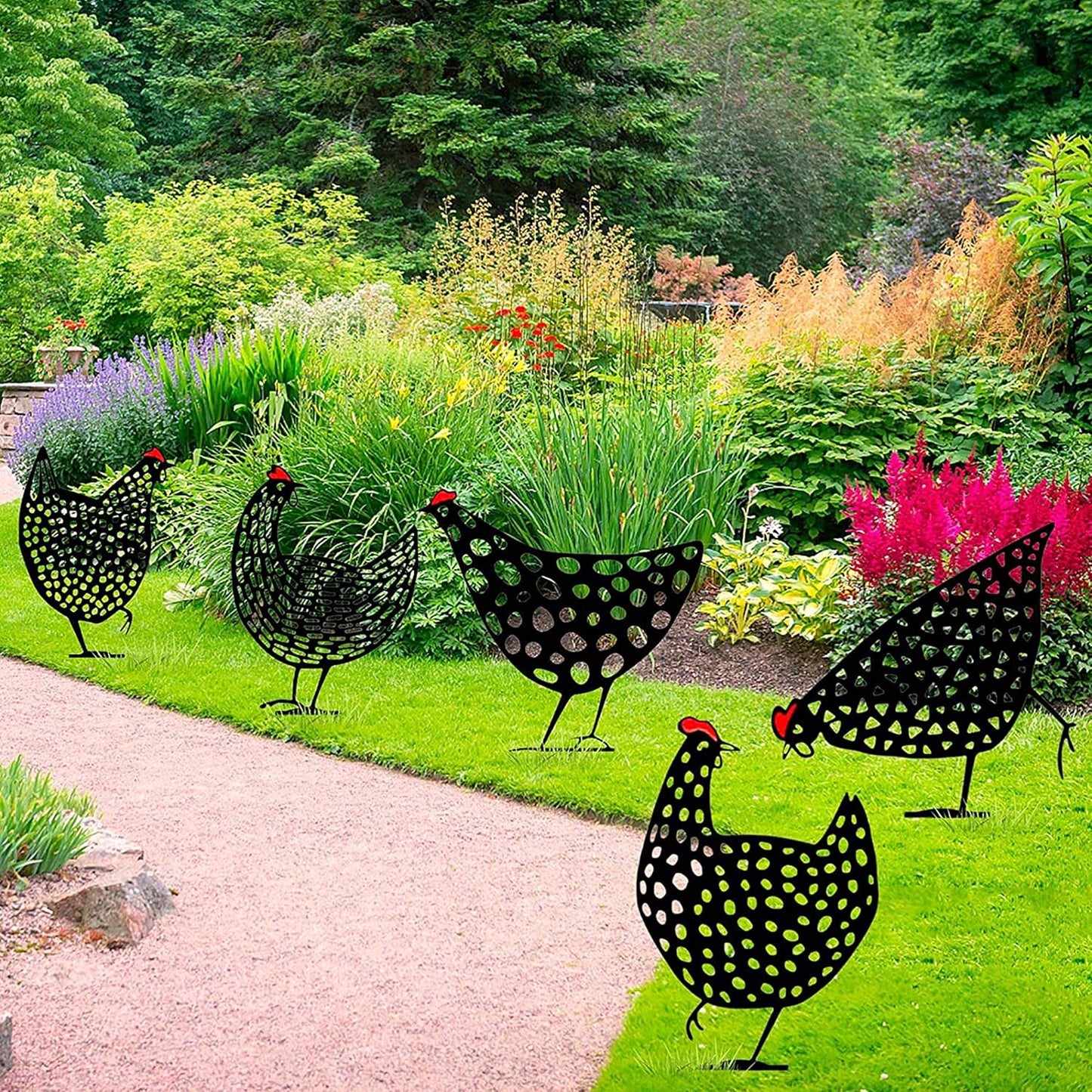 Dekorative Hühner aus Metall – Gartenstecker Set für den Außenbereich