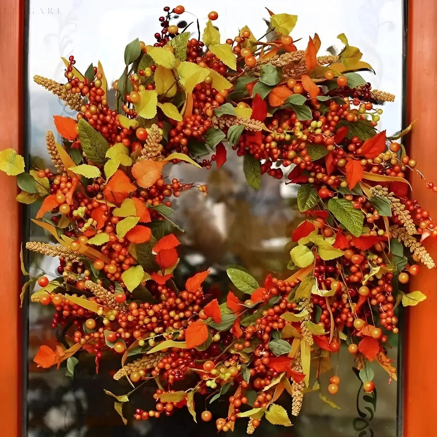 Herbstlicher Rattan-wandkranz Mit Beeren Und Blättern