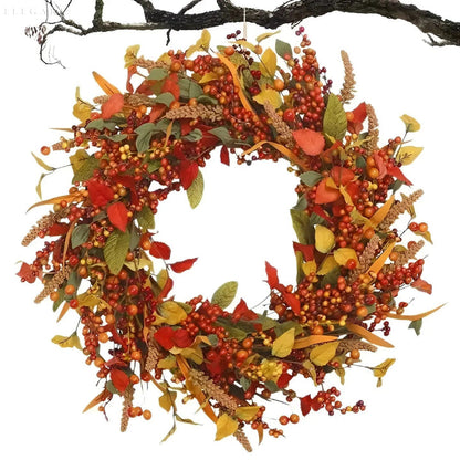 Herbstlicher Rattan-wandkranz Mit Beeren Und Blättern