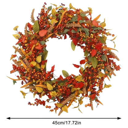 Herbstlicher Rattan-wandkranz Mit Beeren Und Blättern