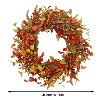 Herbstlicher Rattan-wandkranz Mit Beeren Und Blättern
