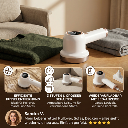 Elektrischer Fusselentferner mit LED-Display – Wiederaufladbarer Textilrasierer mit 3 Stufen & großem Auffangbehälter