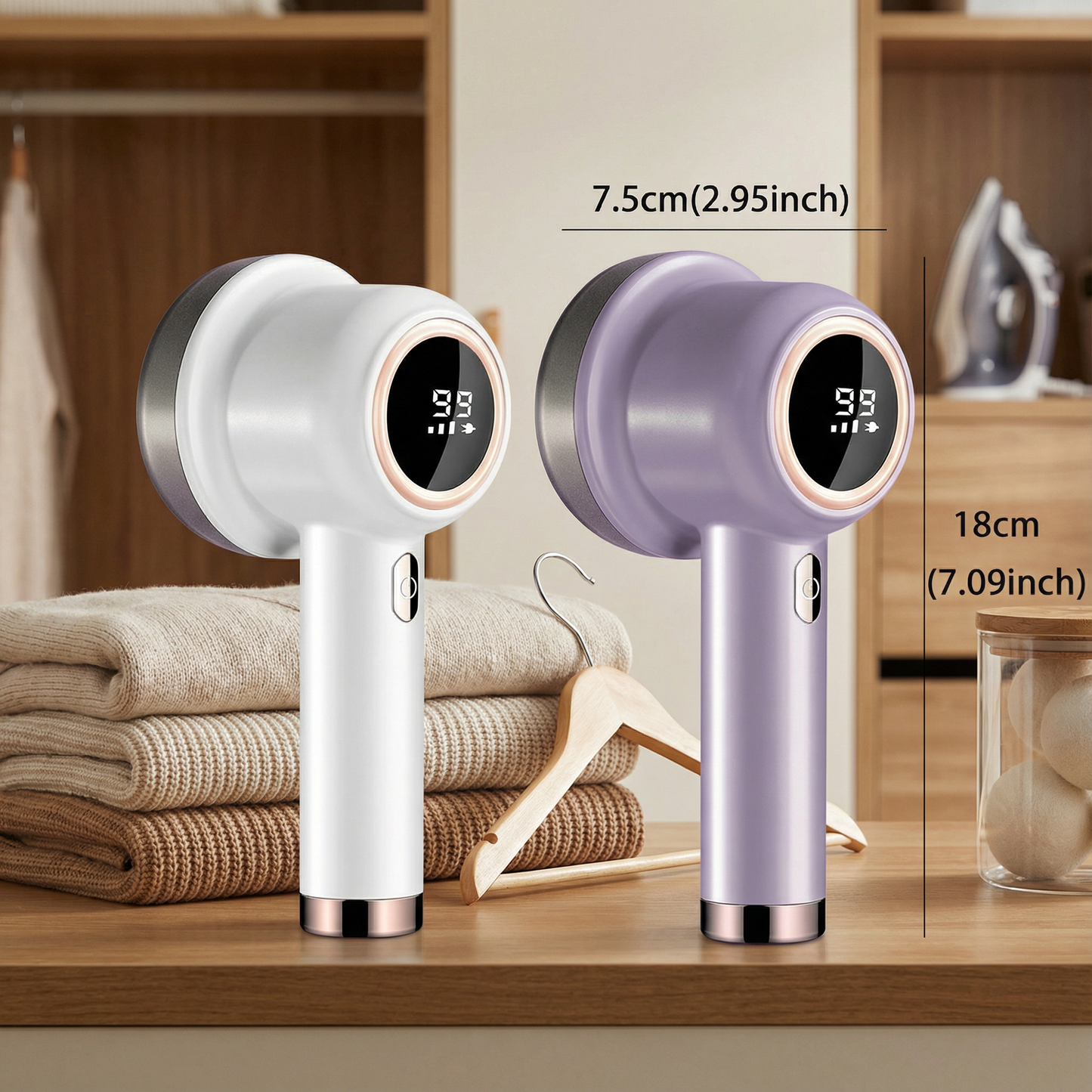 Elektrischer Fusselentferner mit LED-Display – Wiederaufladbarer Textilrasierer mit 3 Stufen & großem Auffangbehälter