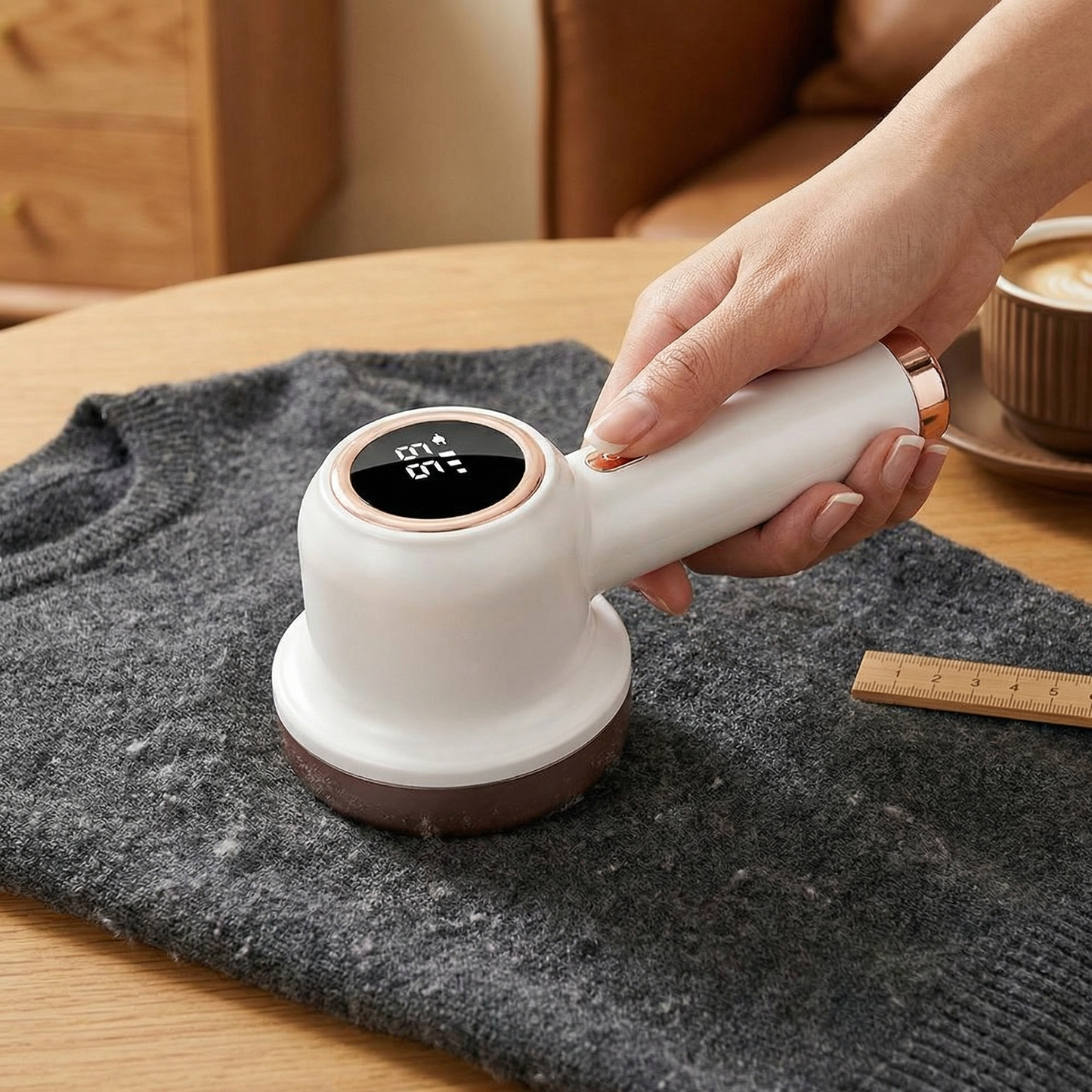 Elektrischer Fusselentferner mit LED-Display – Wiederaufladbarer Textilrasierer mit 3 Stufen & großem Auffangbehälter